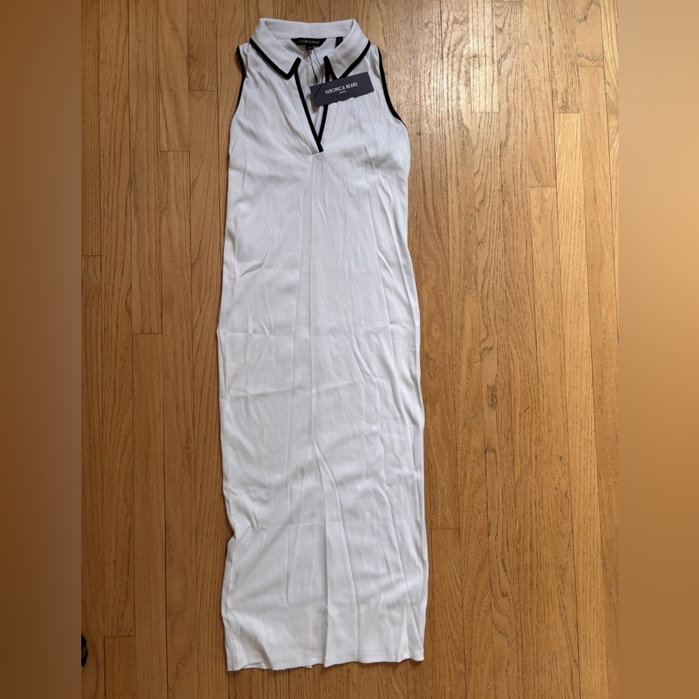 Veronica Beard White Darien Maxi Dress with Black Trim size M